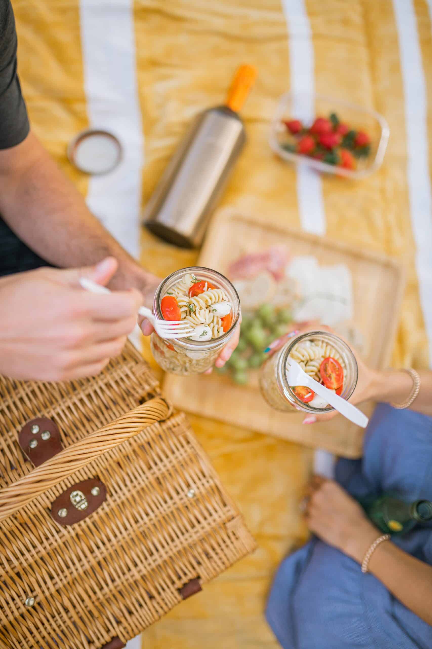 Quick and Easy Summer Pasta Salad Recipe, Italian pasta salad with mozzarella and tomatoes | Charmed by Camille