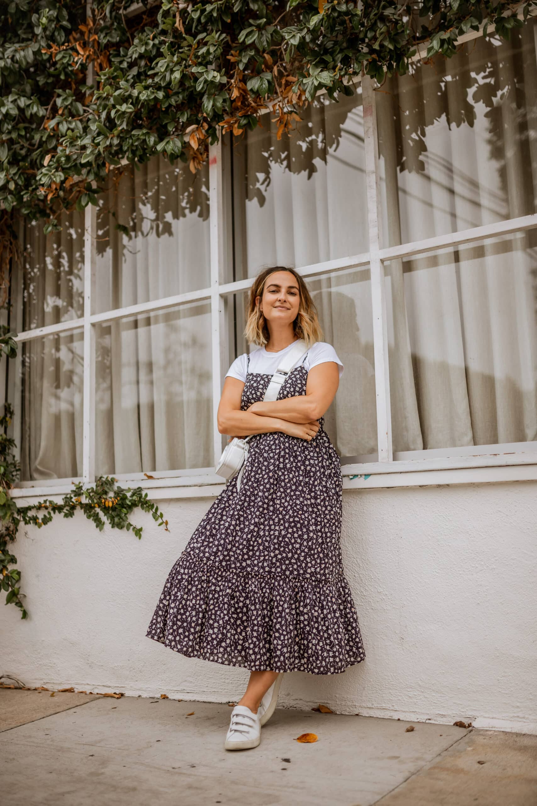 How To Easily Transition Your Summer Dress for Fall, Floral Dress Outfit Fall | Charmed by Camille