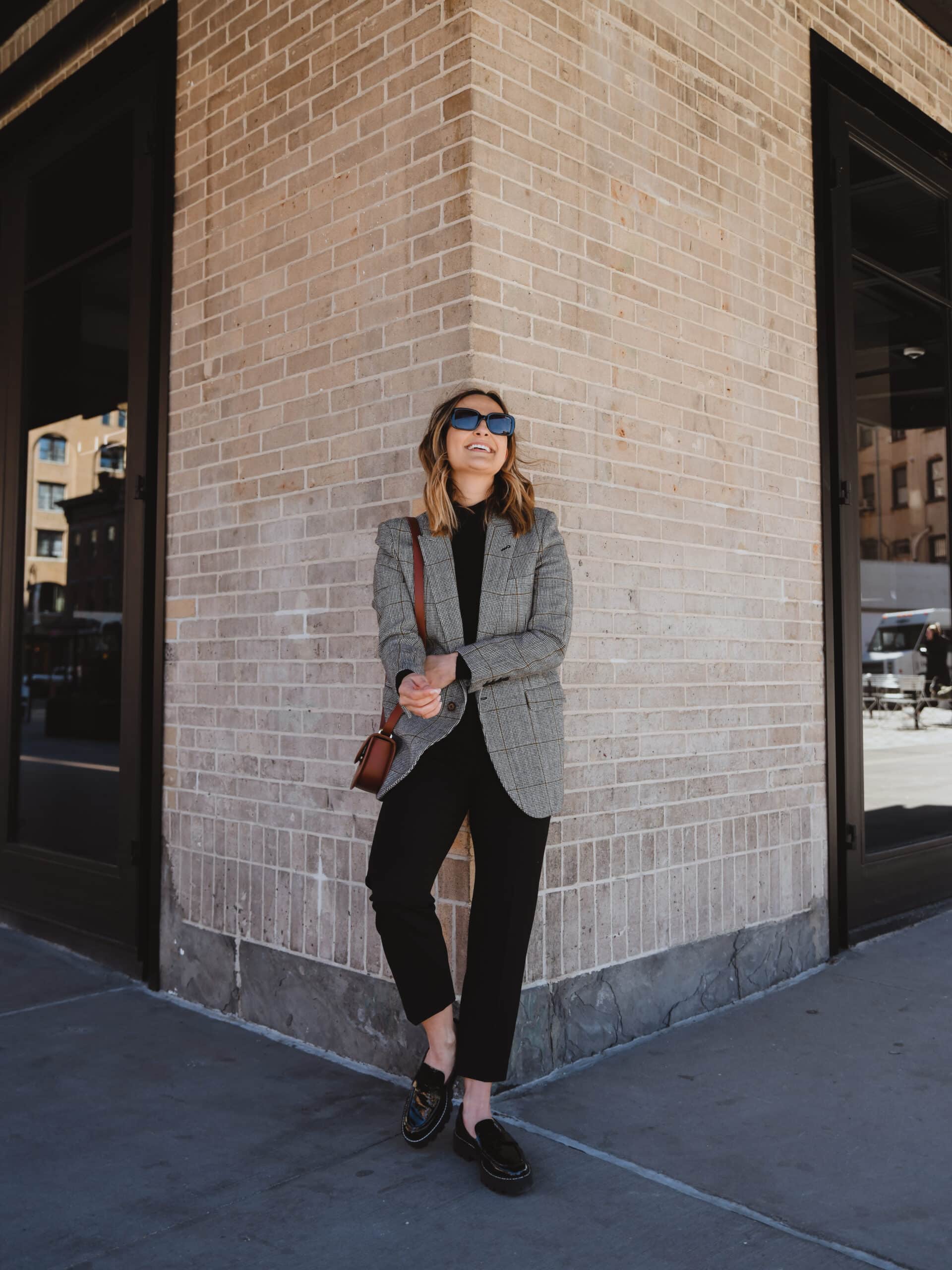 plaid blazer outfit for fall plaid blazer outfit idea, chunky loafers