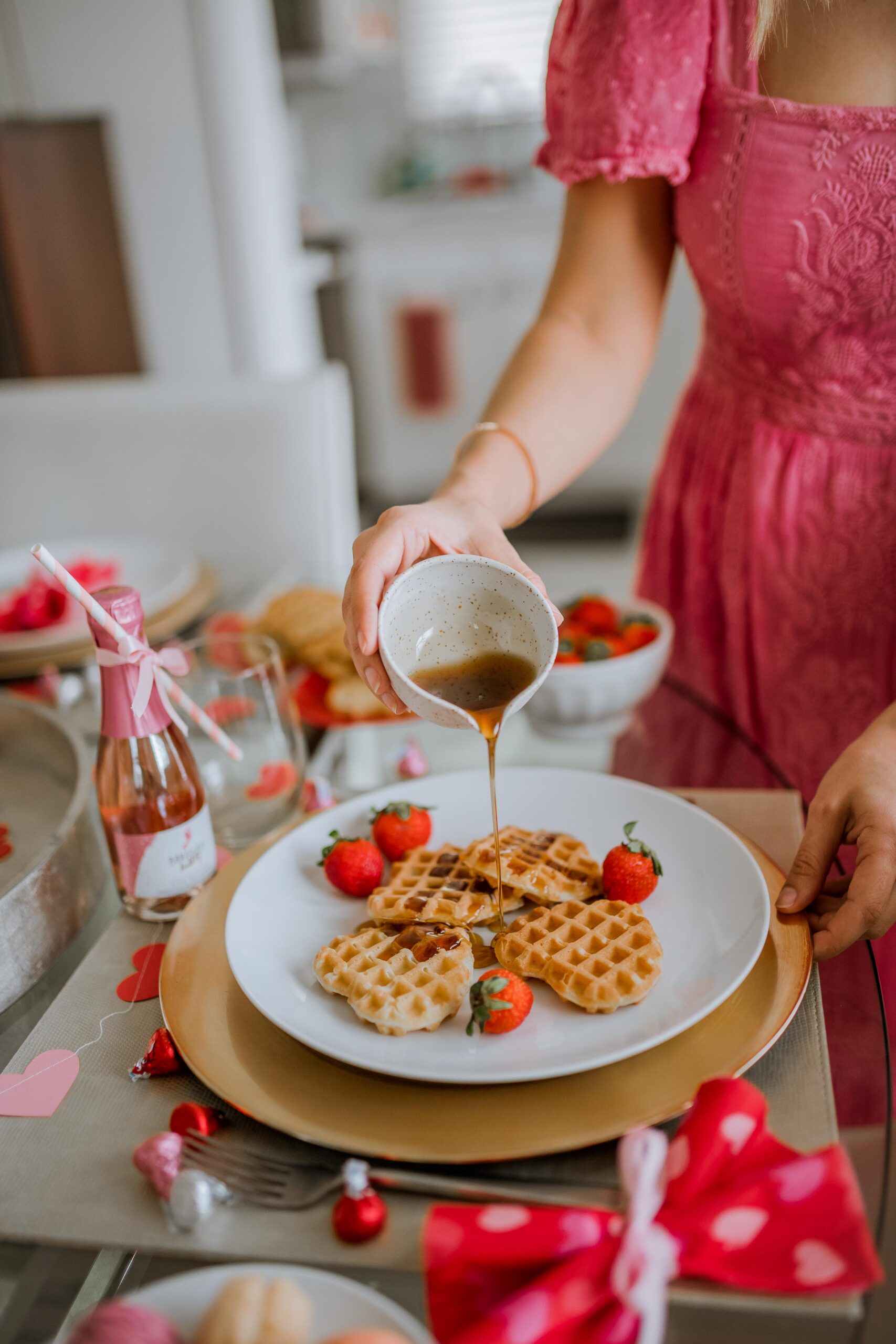 heart shaped waffles with strawberries