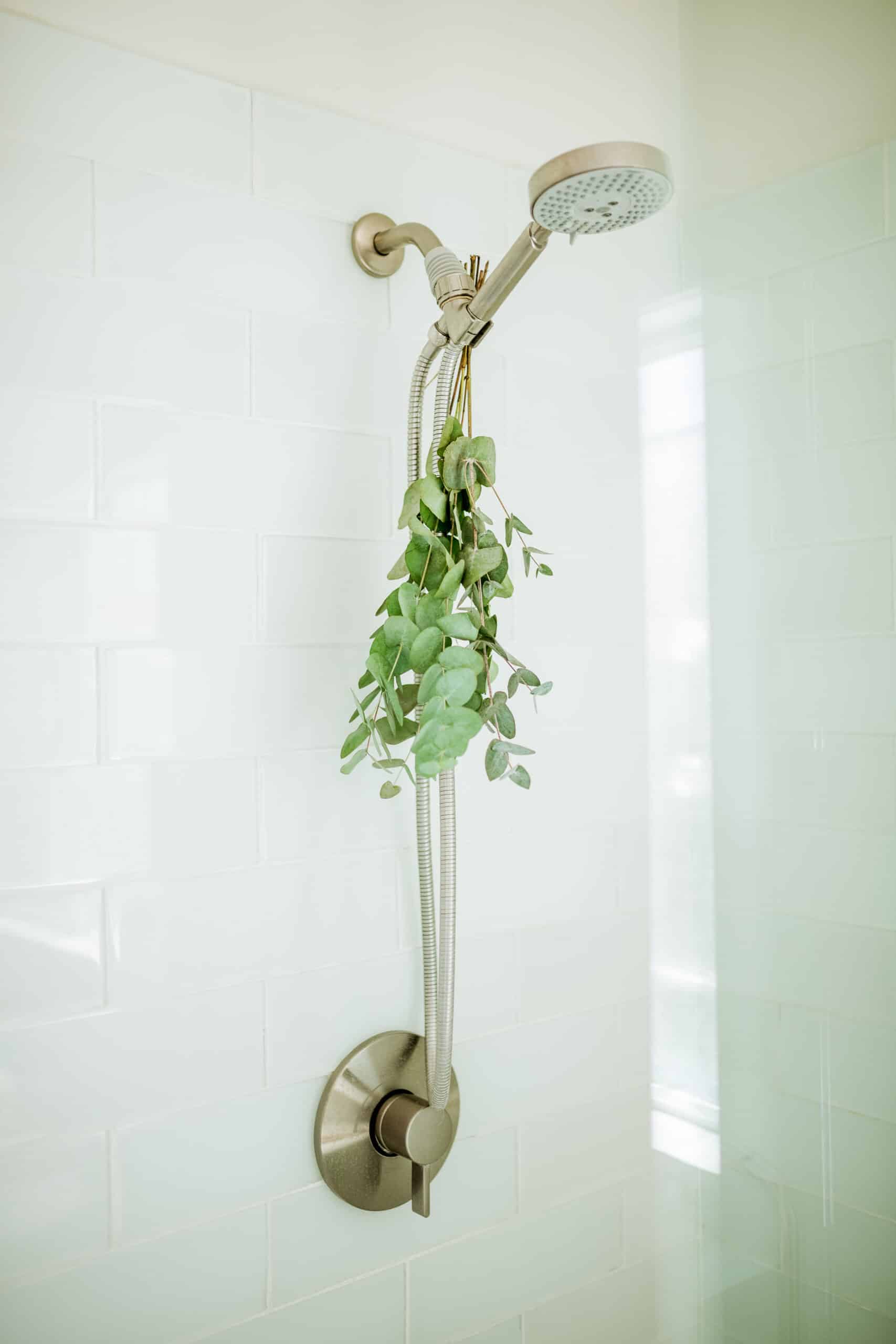 eucalyptus in shower Easy Upgrades to Make Your Bathroom Feel Like a Spa | Charmed by Camille