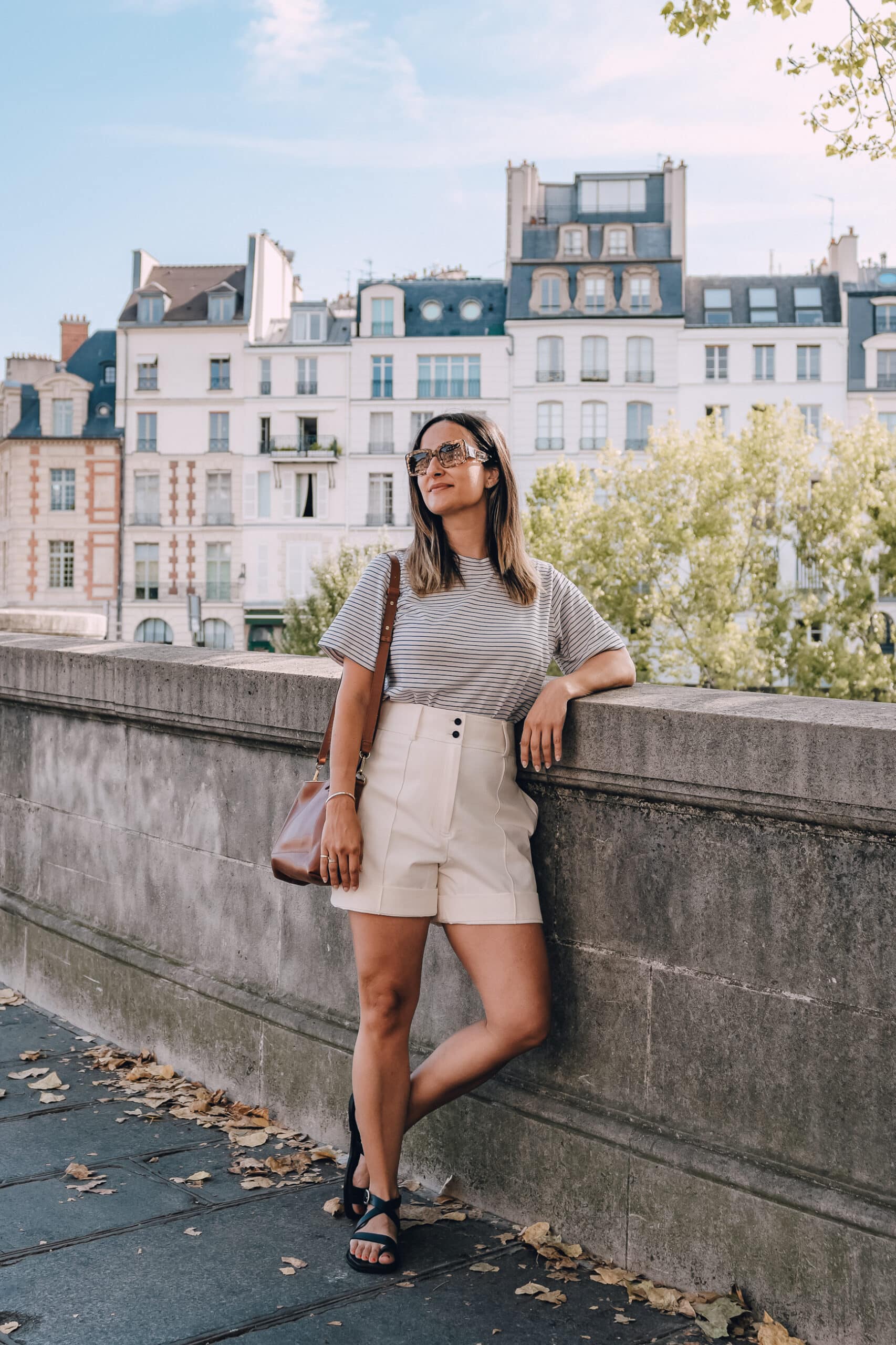 Striped tee and shorts Paris trip Striped tee and shorts Paris trip