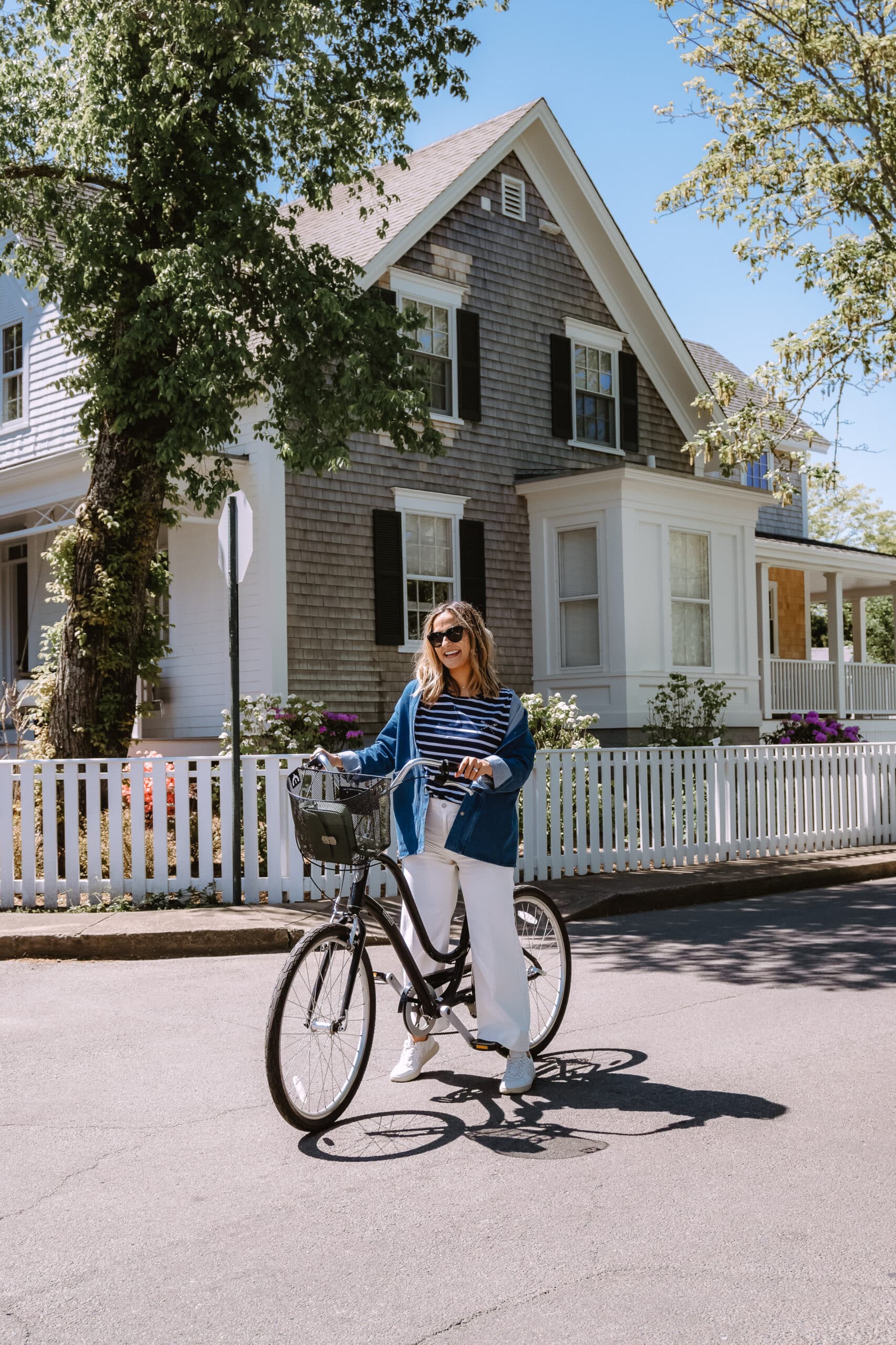 Striped T-Shirt and White Jeans Outfit