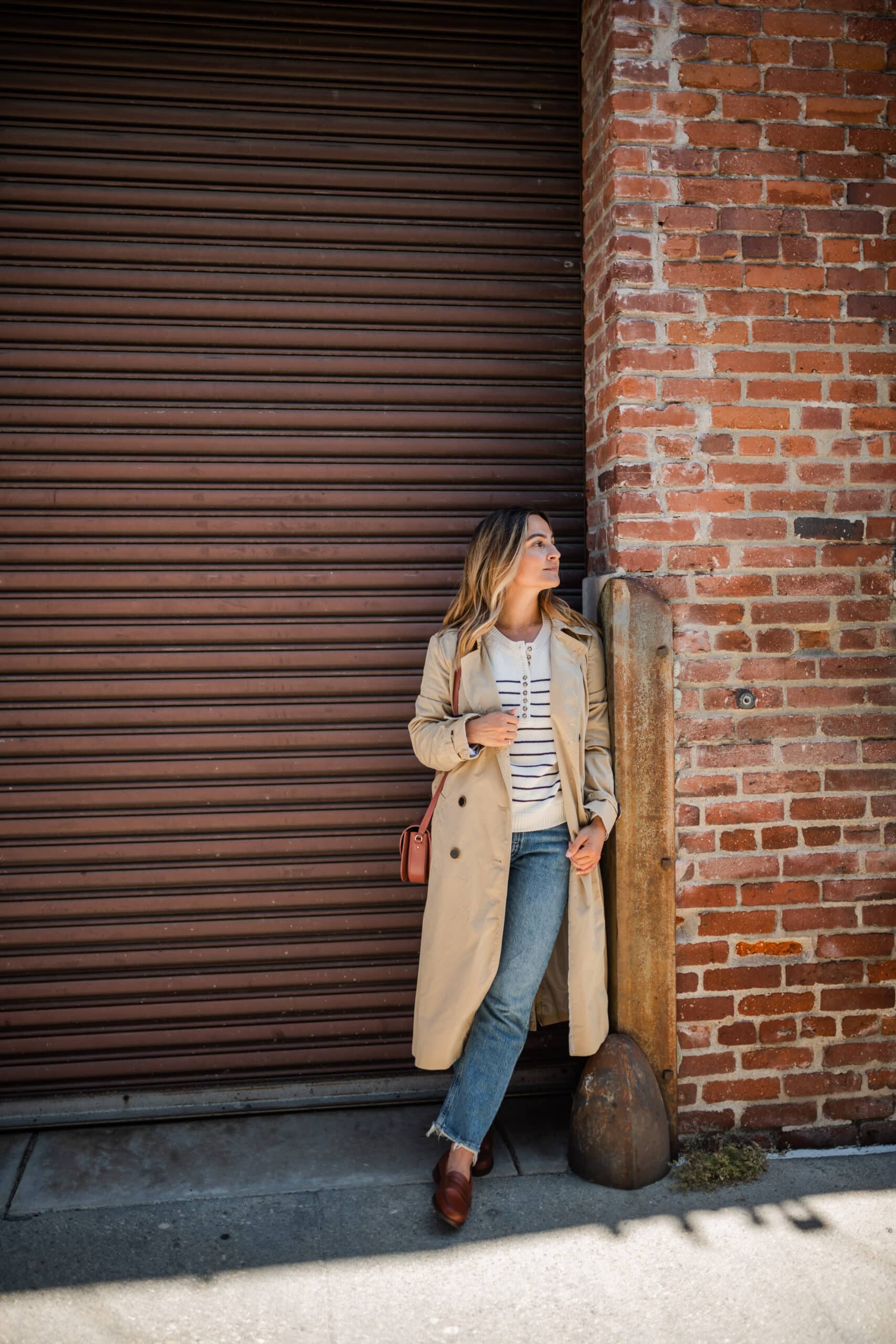 Trench Coat and Striped Sweater Trench Coat Outfit Ideas, Trench Coat and Striped Sweater | Charmed by Camille