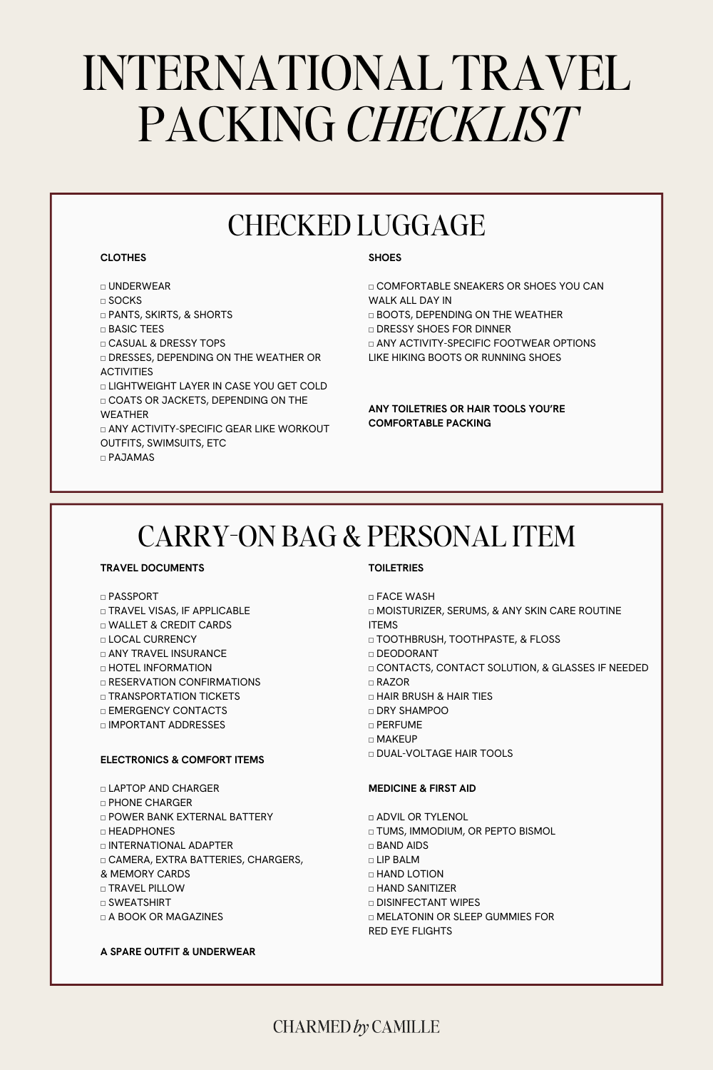 International Travel Packing List Checklist International Travel Packing List Checklist