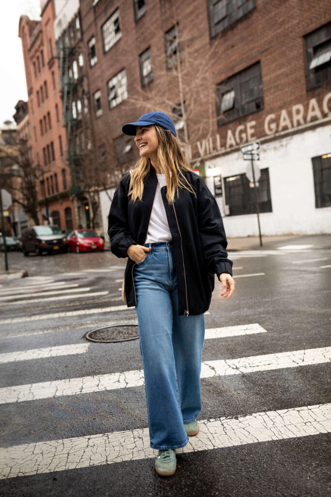 Wide Leg Jeans with a Bomber Jacket