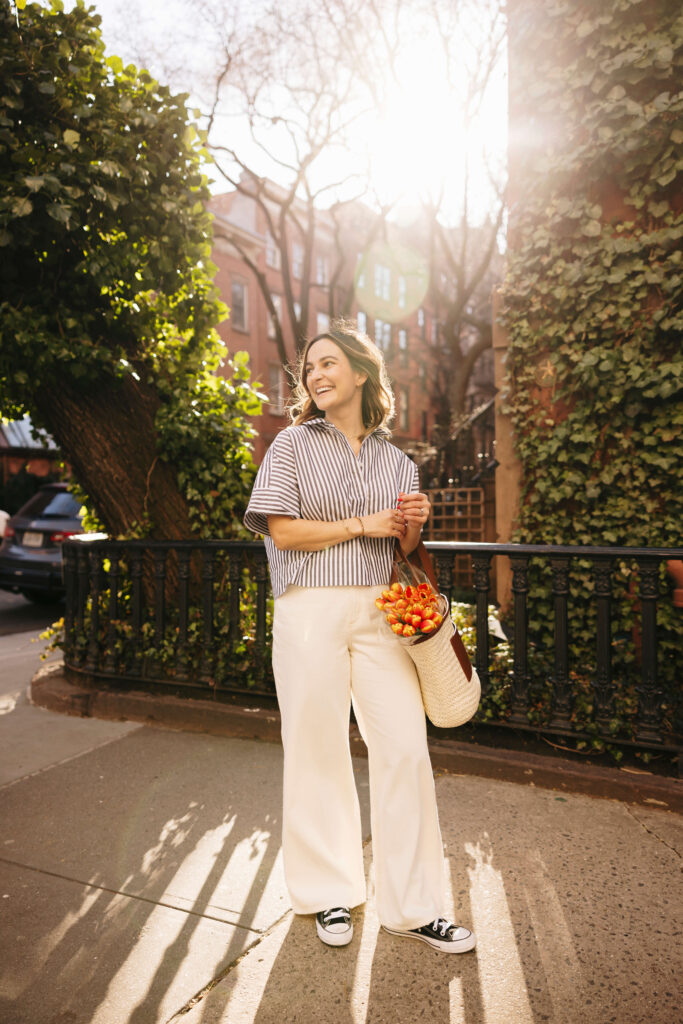 White Wide Leg Jeans with Stripes