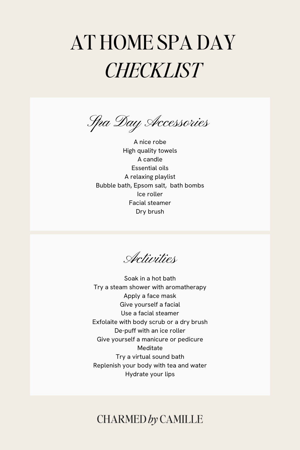 at home spa day checklist