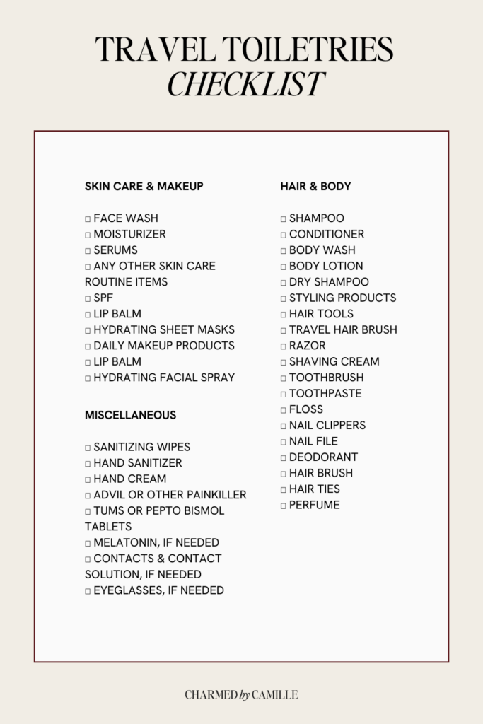 travel toiletries list
