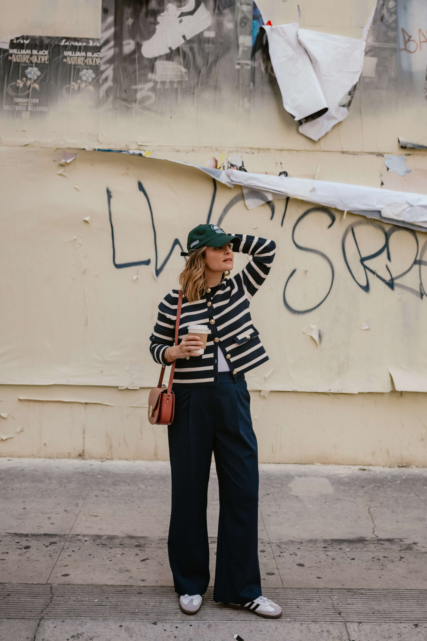 Wide Leg Pants and Striped Cardigan Wide Leg Pants with Sneakers