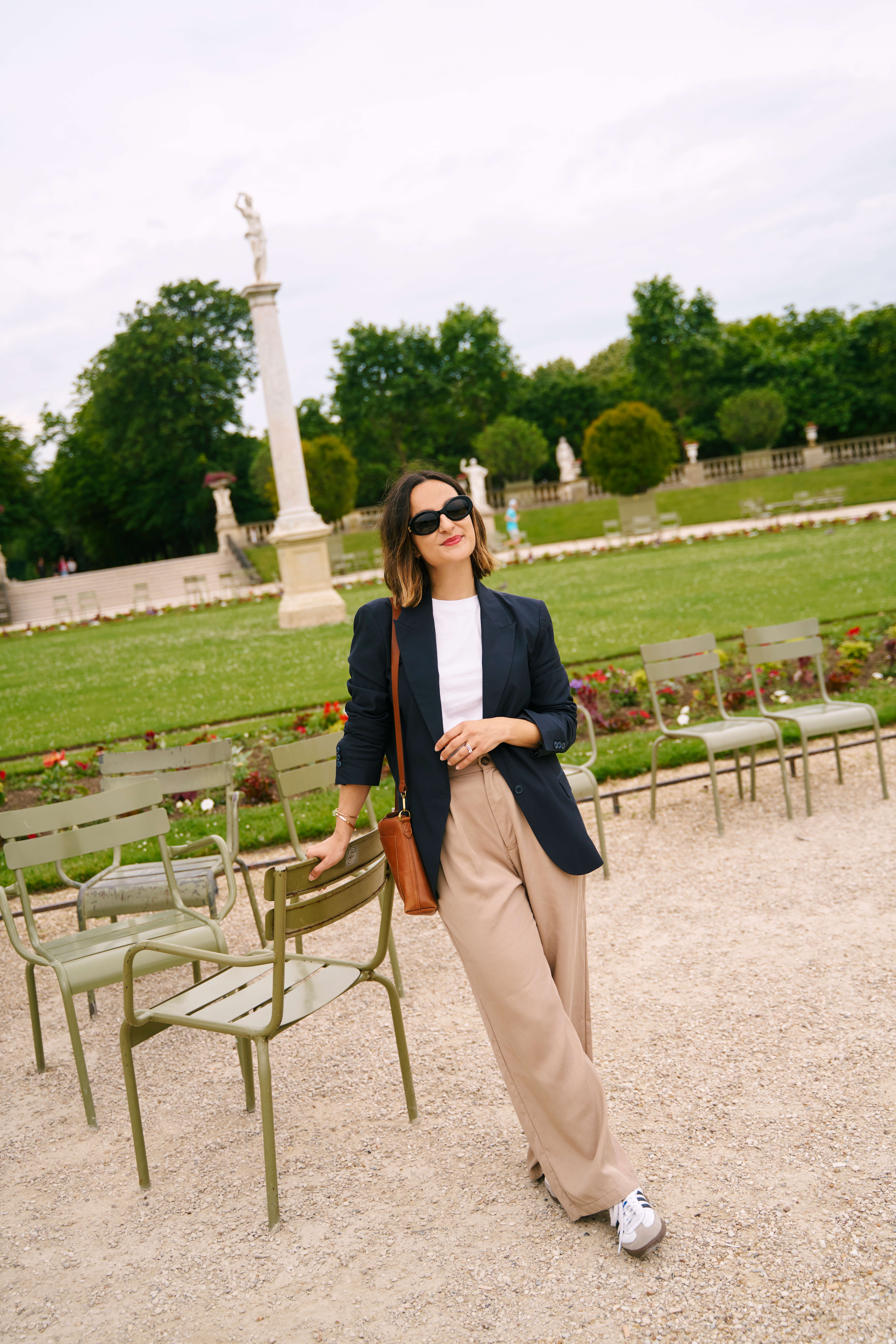 wide leg trouser outfit idea Tan Wide Leg Pants Outfit